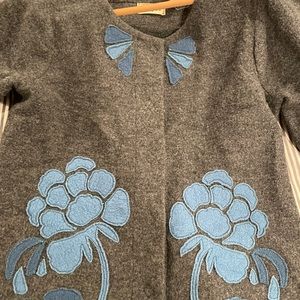Anthropologie wool coat with embroidered flowers